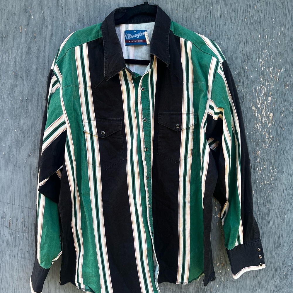 Men’s Vintage Wrangler Green and Black Striped Shirt